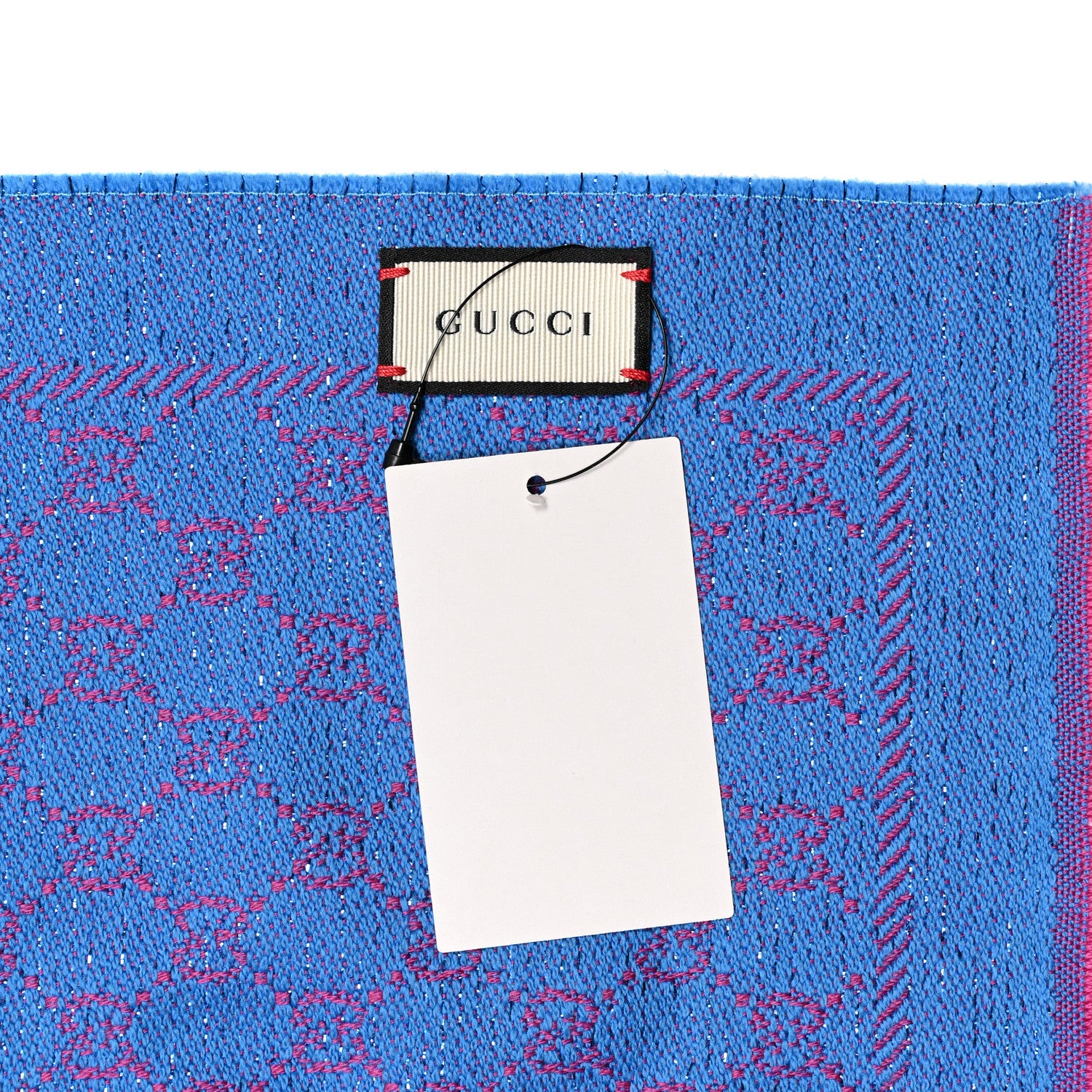 Gucci Wool Lame Jacquard GG Monogram Stenlux Scarf Fuxia Sky Blue 3 of 4