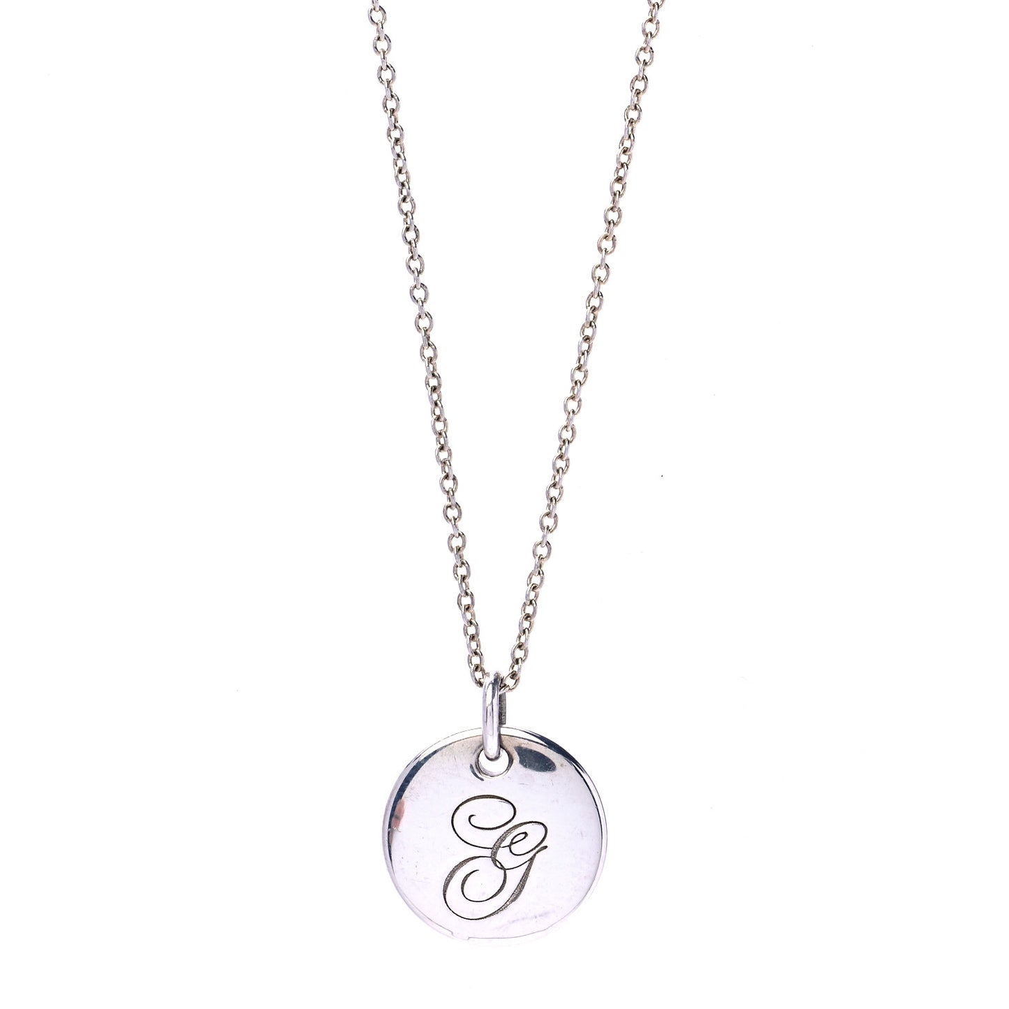 Sterling Silver Letter G Round Pendant Necklace