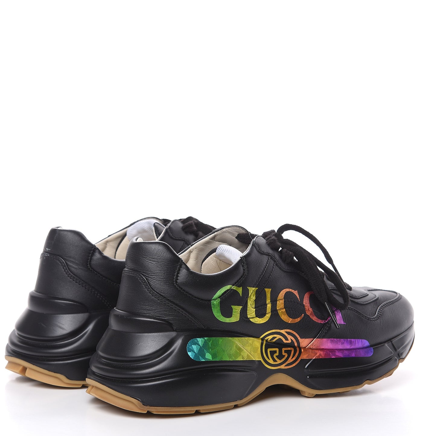Calfskin Iridescent Logo Womens Rhyton Sneakers 39 Black