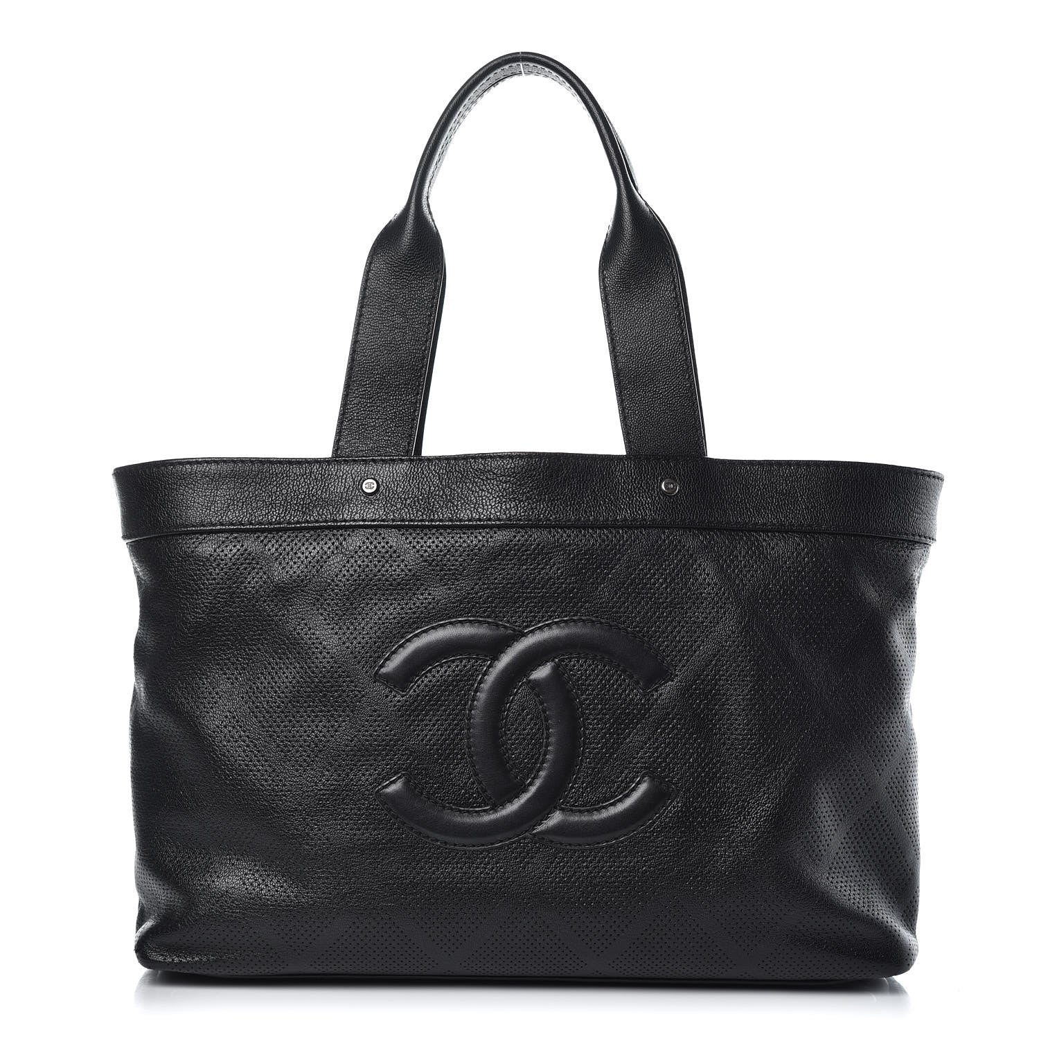 Chanel Goatskin Perforated Large CC Tote Black 1 of 11