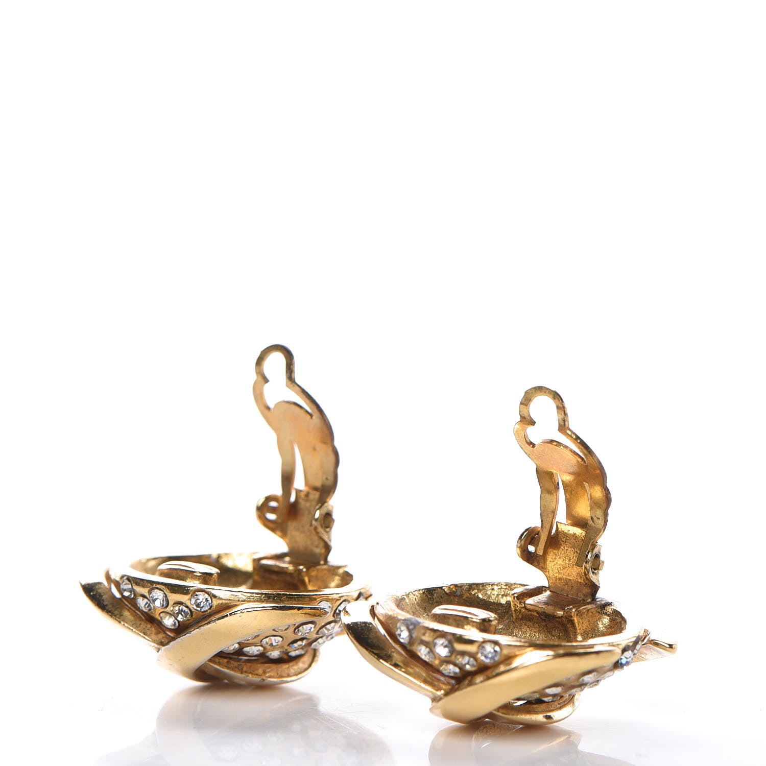 Chanel Crystal CC Clip On Earrings Gold 3 of 7