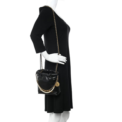 Chanel Shiny Crumpled Calfskin Quilted Pearl Mini Chanel 22 Black 2 of 11
