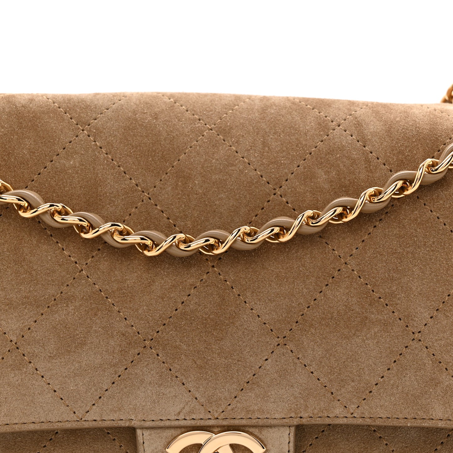 Suede Calfskin Small Souplissimo Maxi Flap Dark Beige