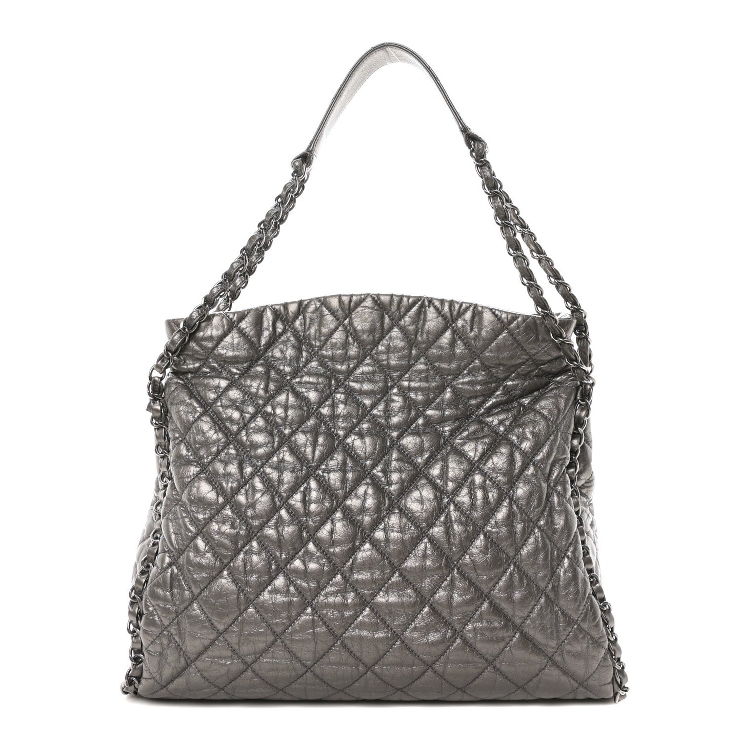 Metallic Calfskin Quilted Large Chain Me Hobo Silver