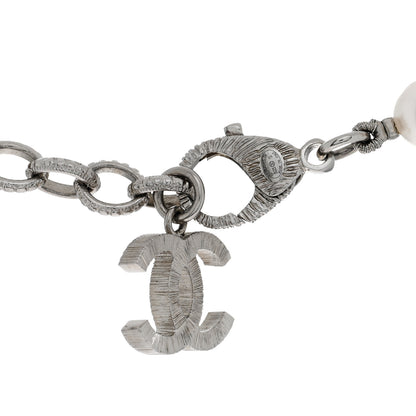 Chanel Pearl Crystal CC Choker Necklace Silver 4 of 4