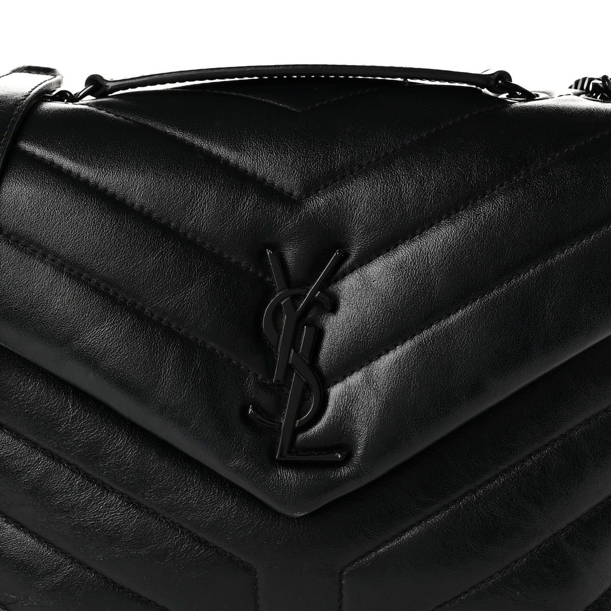 Calfskin Y Quilted Monogram Monochrome Small Loulou Chain Satchel Black
