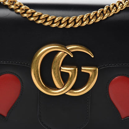 Gucci Knight Calfskin Malaga Kid Heart Medium GG Marmont Chain Handle Bag Black Hibiscus Red Multicolor 12 of 12