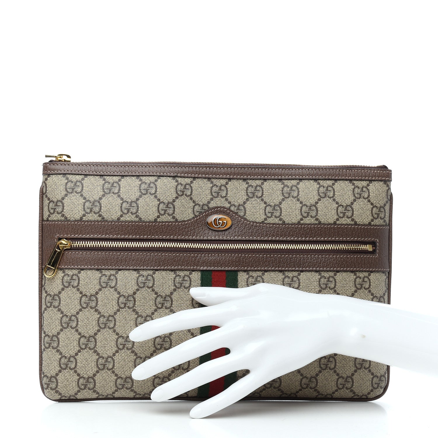 Gucci GG Supreme Monogram Large Ophidia Pouch Clutch Brown 2 of 8