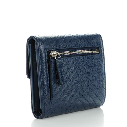 Chanel Caviar Chevron Quilted Compact Flap Wallet Navy 3 of 8