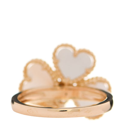Van Cleef & Arpels 18K Yellow Gold Diamond Mother of Pearl Sweet Alhambra Effeuillage Ring 52 6 3 of 5