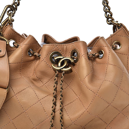 Chanel Calfskin Stitched Medium Drawstring CC Bag Beige 11 of 11