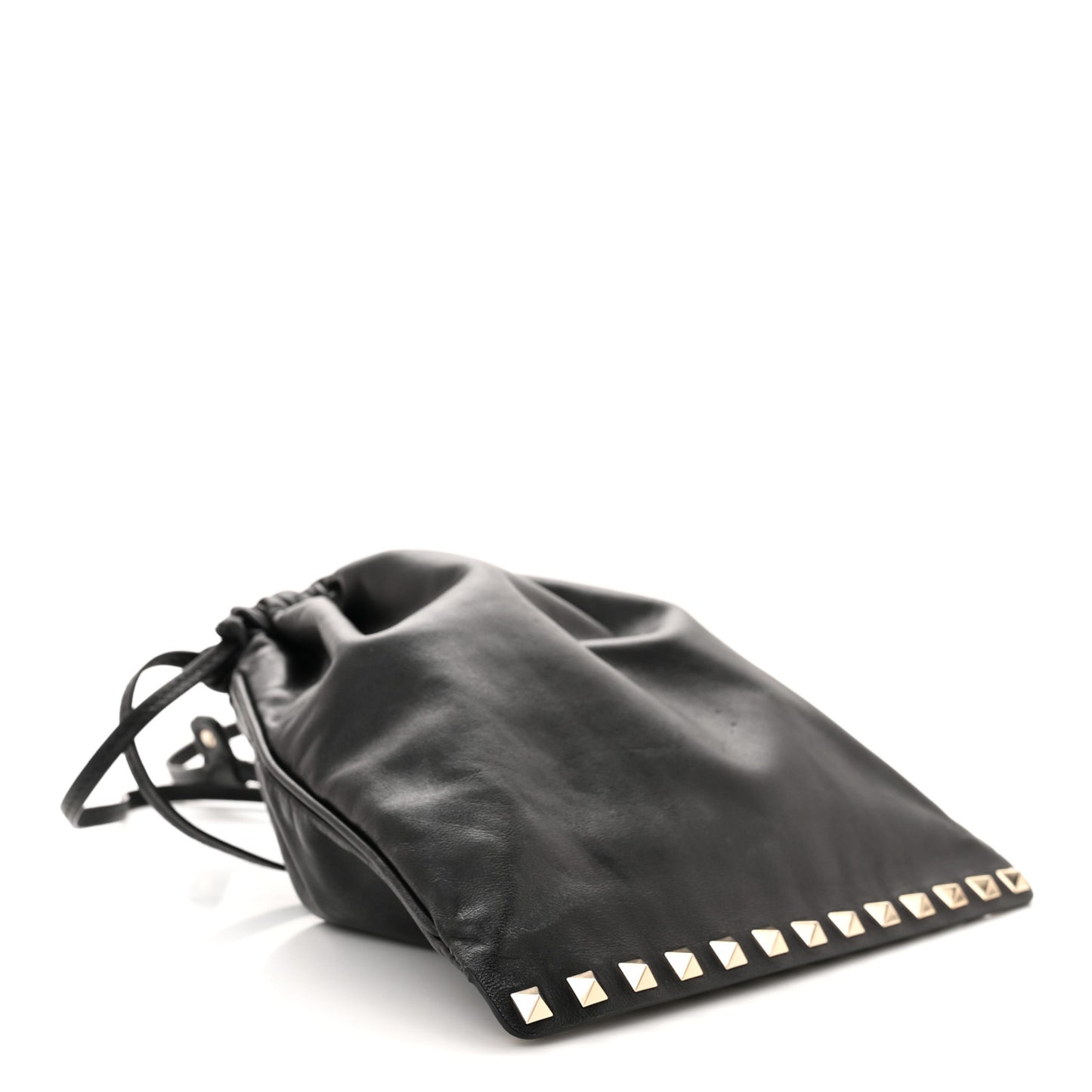 Calfskin Rockstud Drawstring Pouch Black