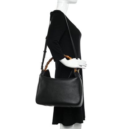 Gucci Softy Wonka Textured Dollar Calfskin Large Diana Bamboo Shoulder Bag Black 2 of 10