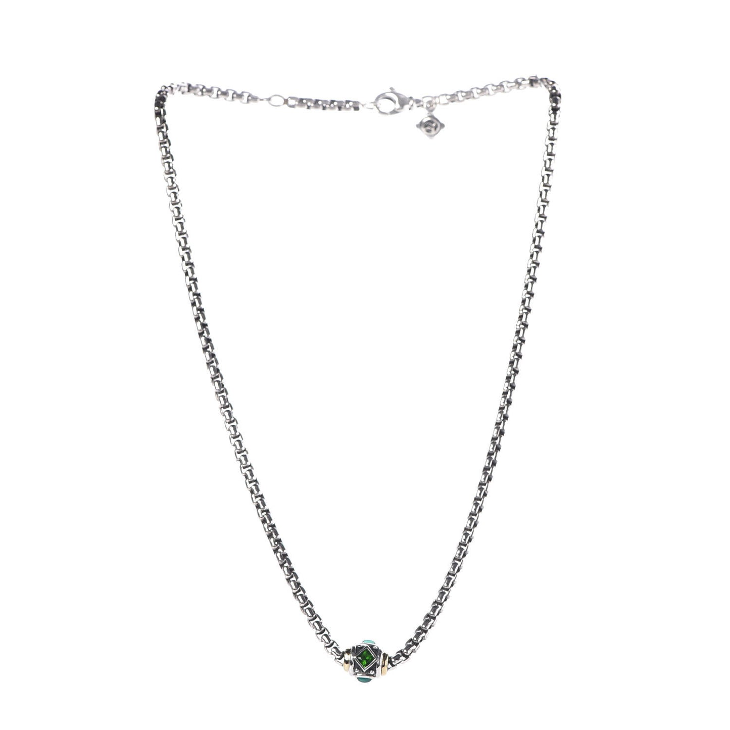 Sterling Silver 18K Yellow Gold Green Onyx Diopside Renaissance Necklace