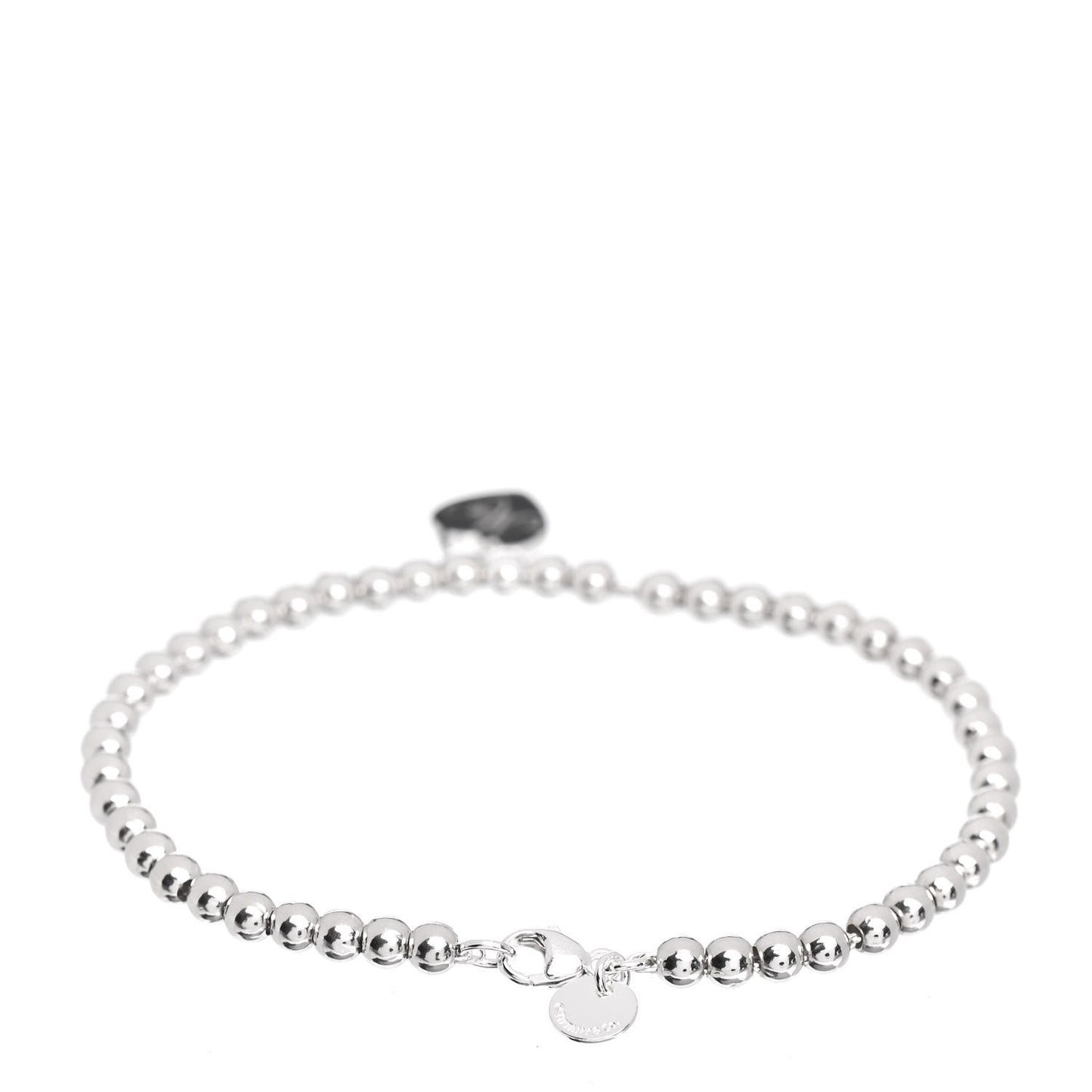 Sterling Silver 4mm Mom Heart Tag Bead Bracelet