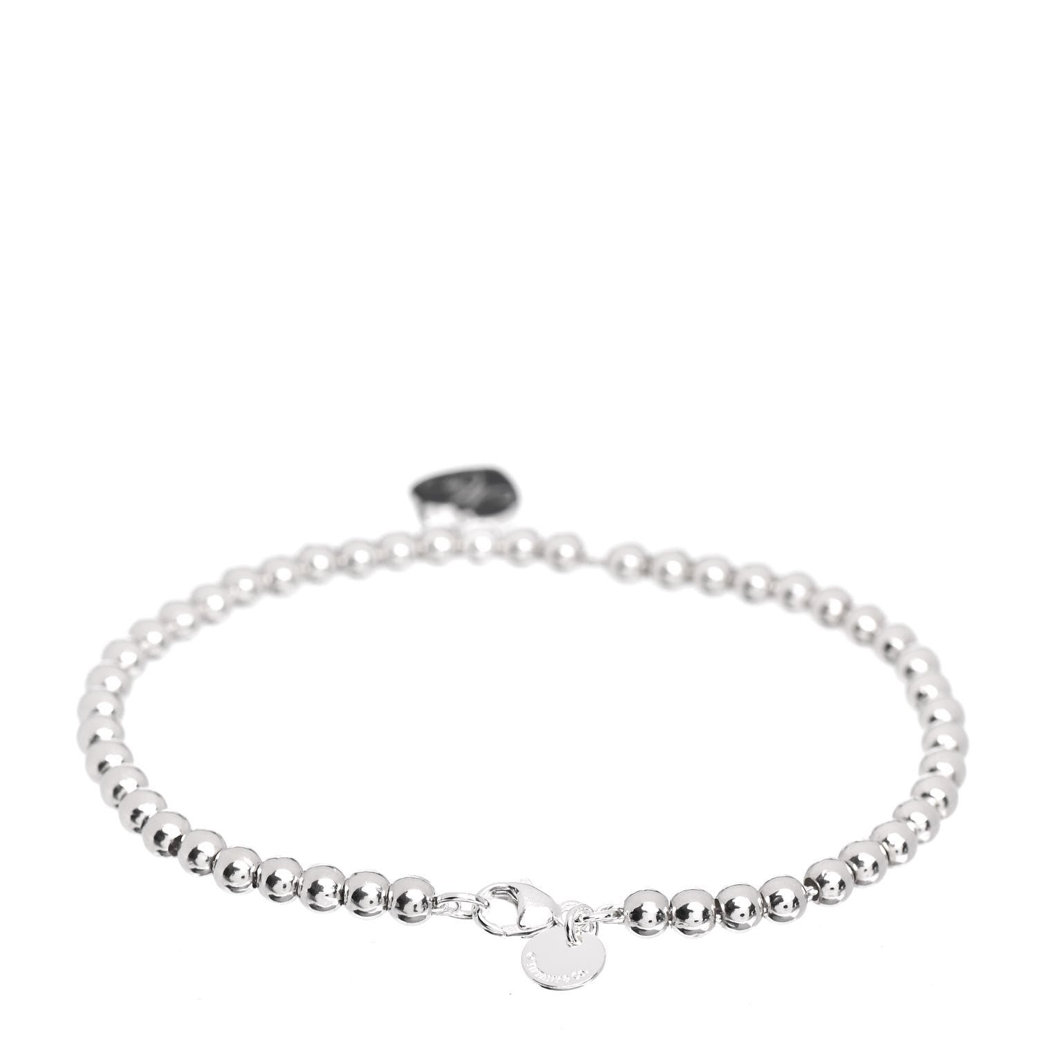 Tiffany Sterling Silver 4mm Mom Heart Tag Bead Bracelet 3 of 5