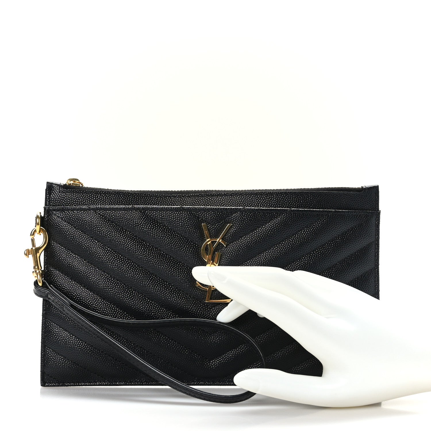 Saint Laurent Grain De Poudre Chevron Monogram Large Bill Pouch Black 2 of 7