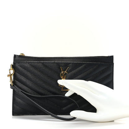 Saint Laurent Grain De Poudre Chevron Monogram Large Bill Pouch Black 2 of 7