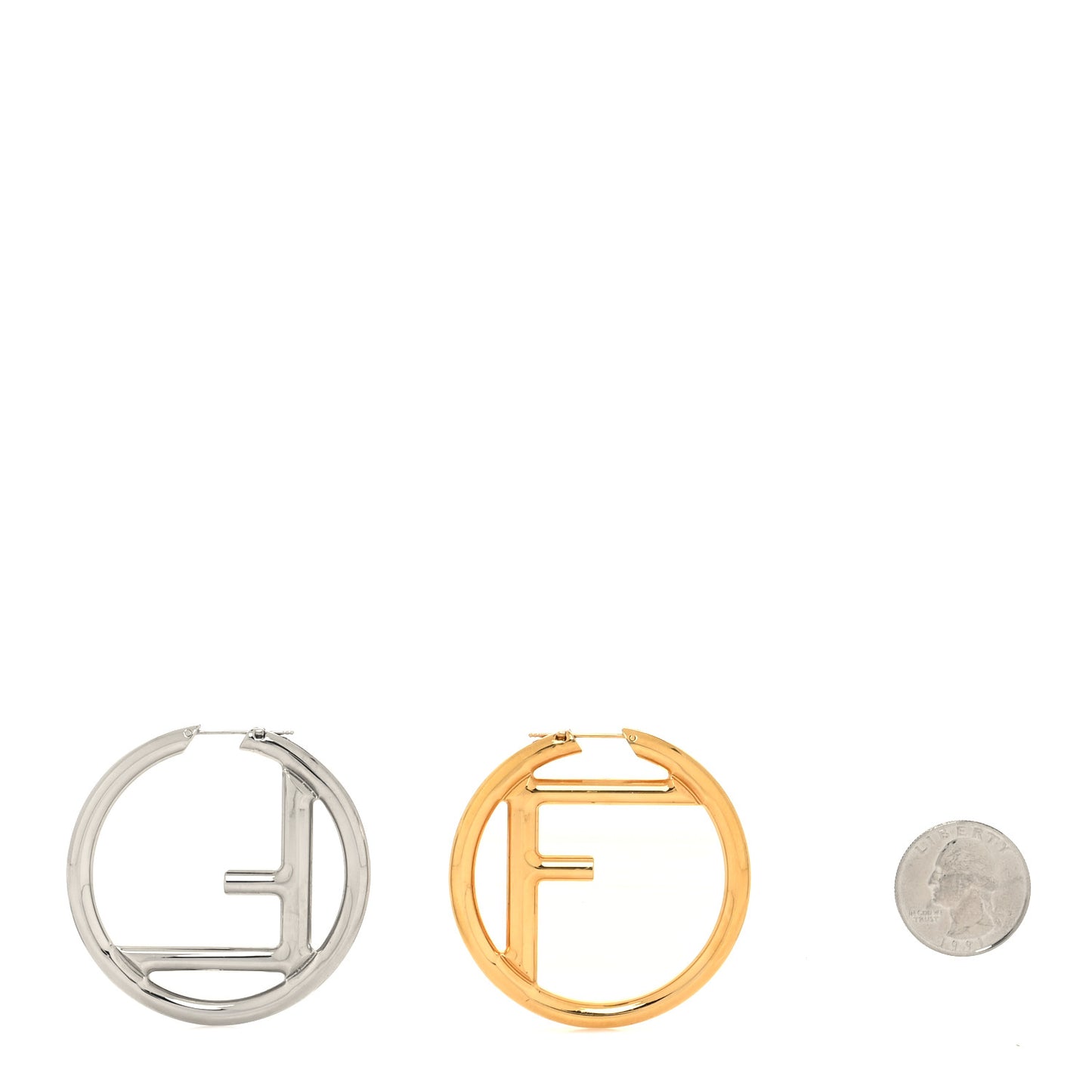 Metal FF Hoop Earrings Gold Silver