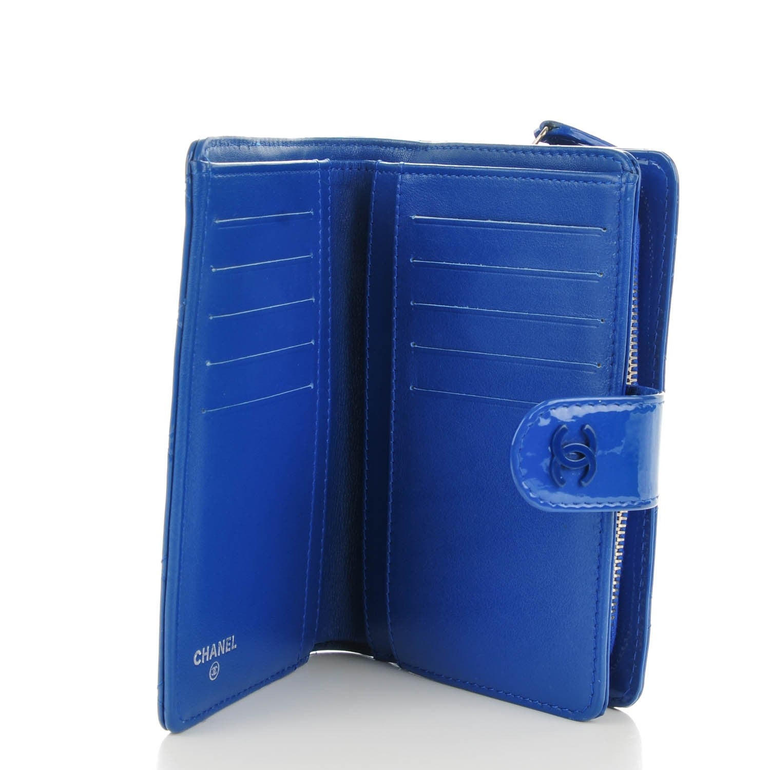 Chanel Patent Quilted Zip Pocket Wallet Blue 5 of 8