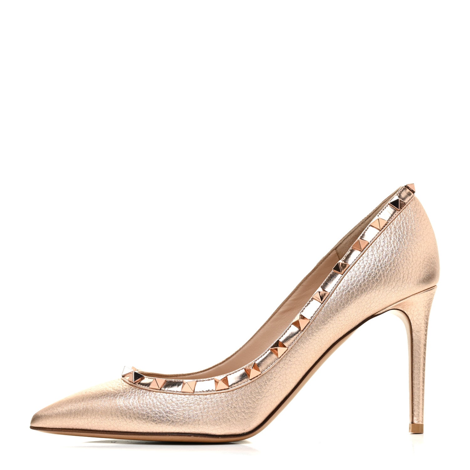 Valentino Garavani Metallic Pebbled Calfskin Rockstud 85mm Pumps 39.5 Rame 1 of 13