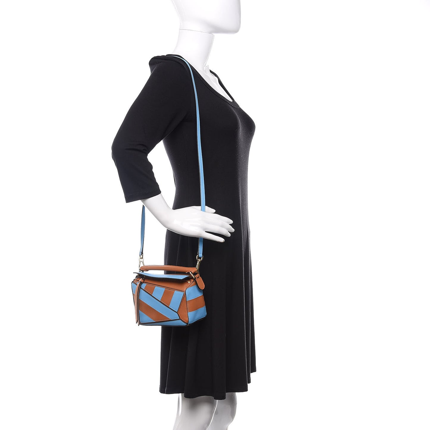 Calfskin Rugby Mini Puzzle Bag Blue Tan