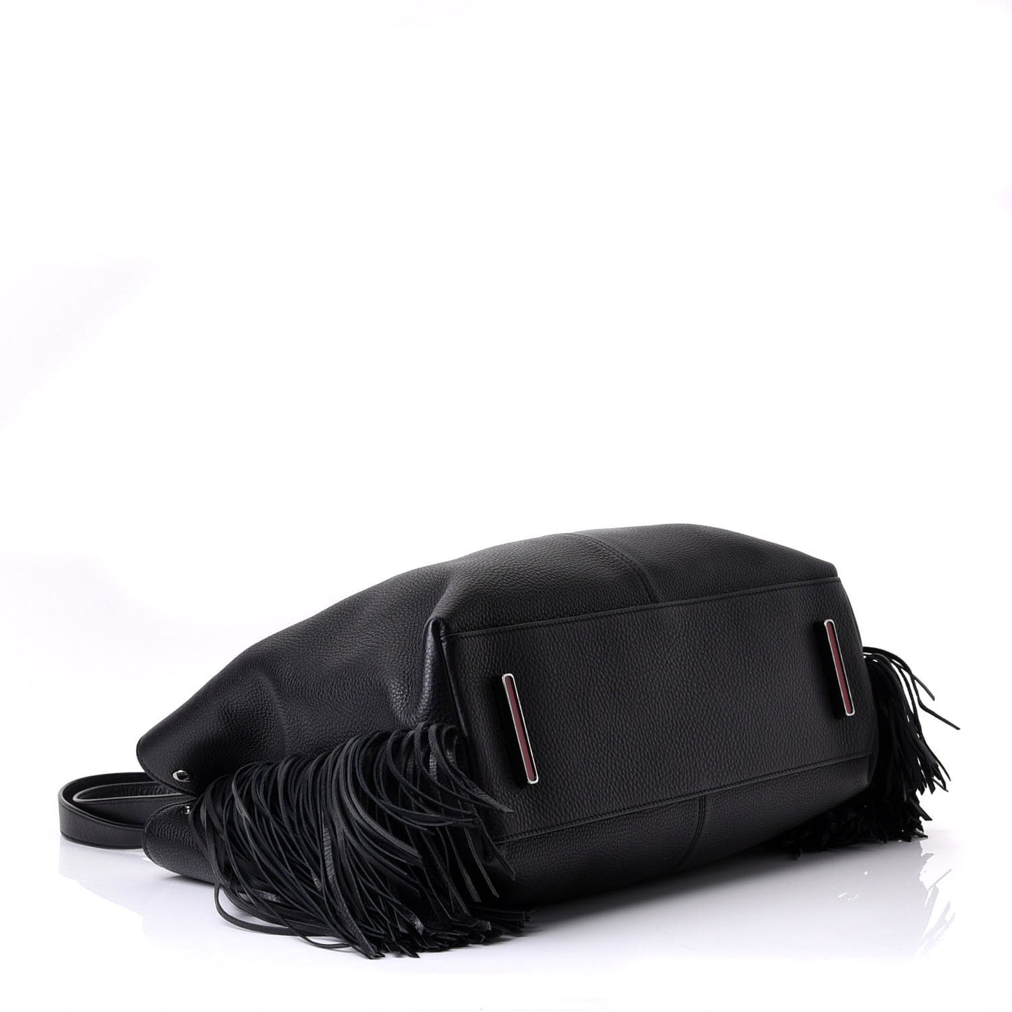 Grained Calfskin Passage Fringe Shopping Tote Black