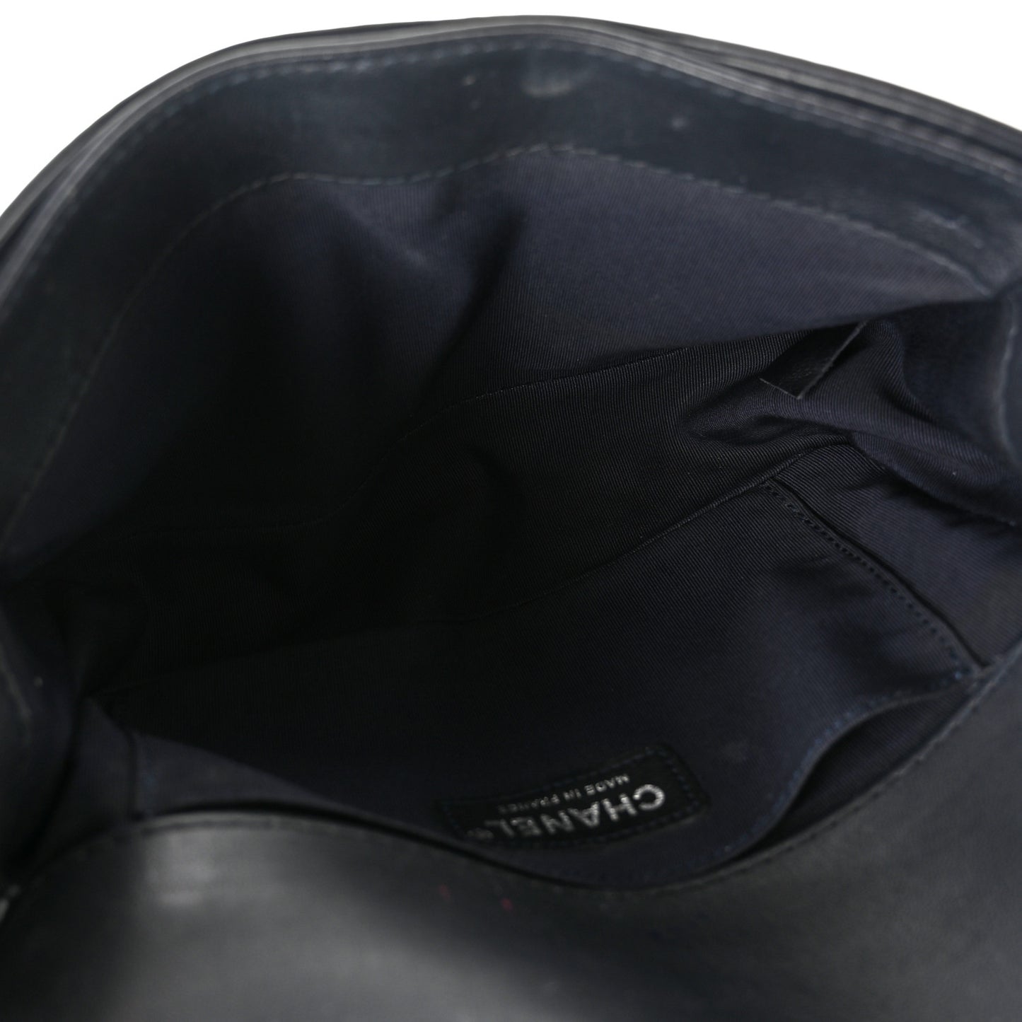 Lambskin Denim Tweed Medium Enchained Boy Flap Navy Blue