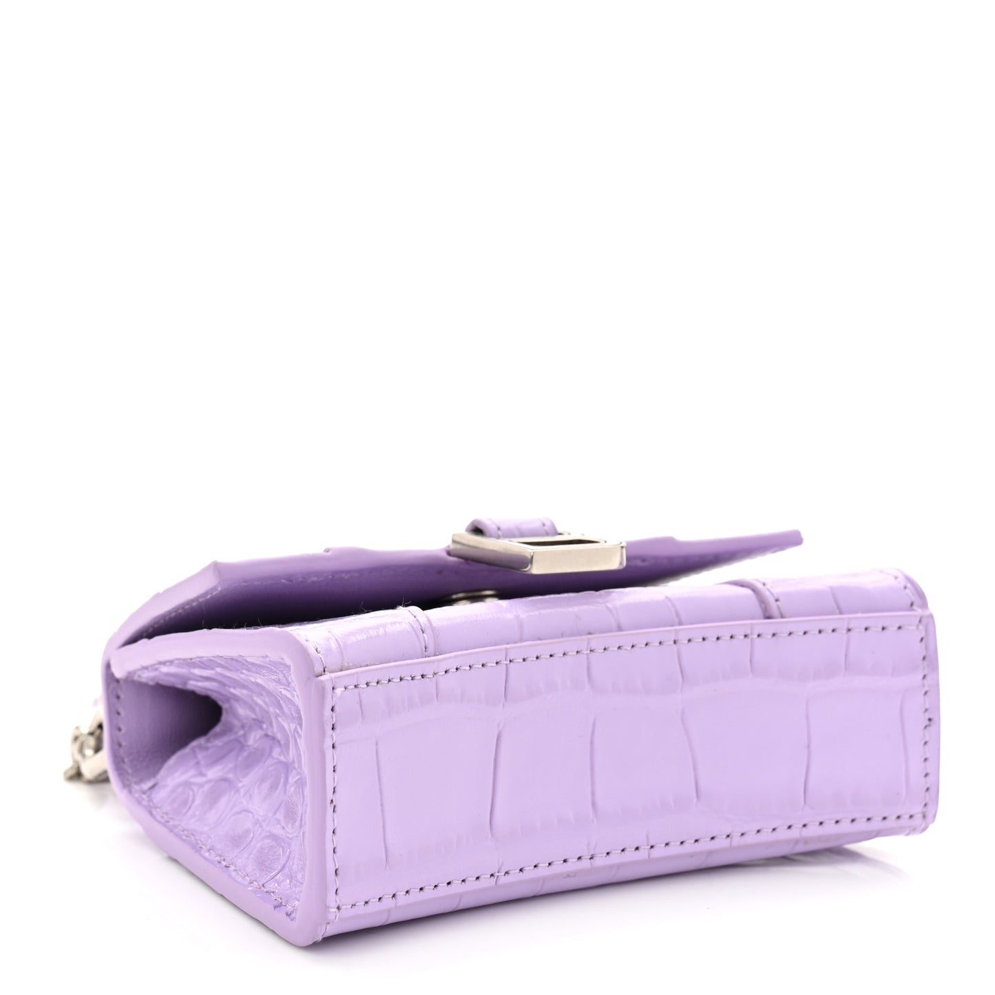 Shiny Calfskin Crocodile Embossed Hourglass Top Handle Bag Mini with Chain  Lilac