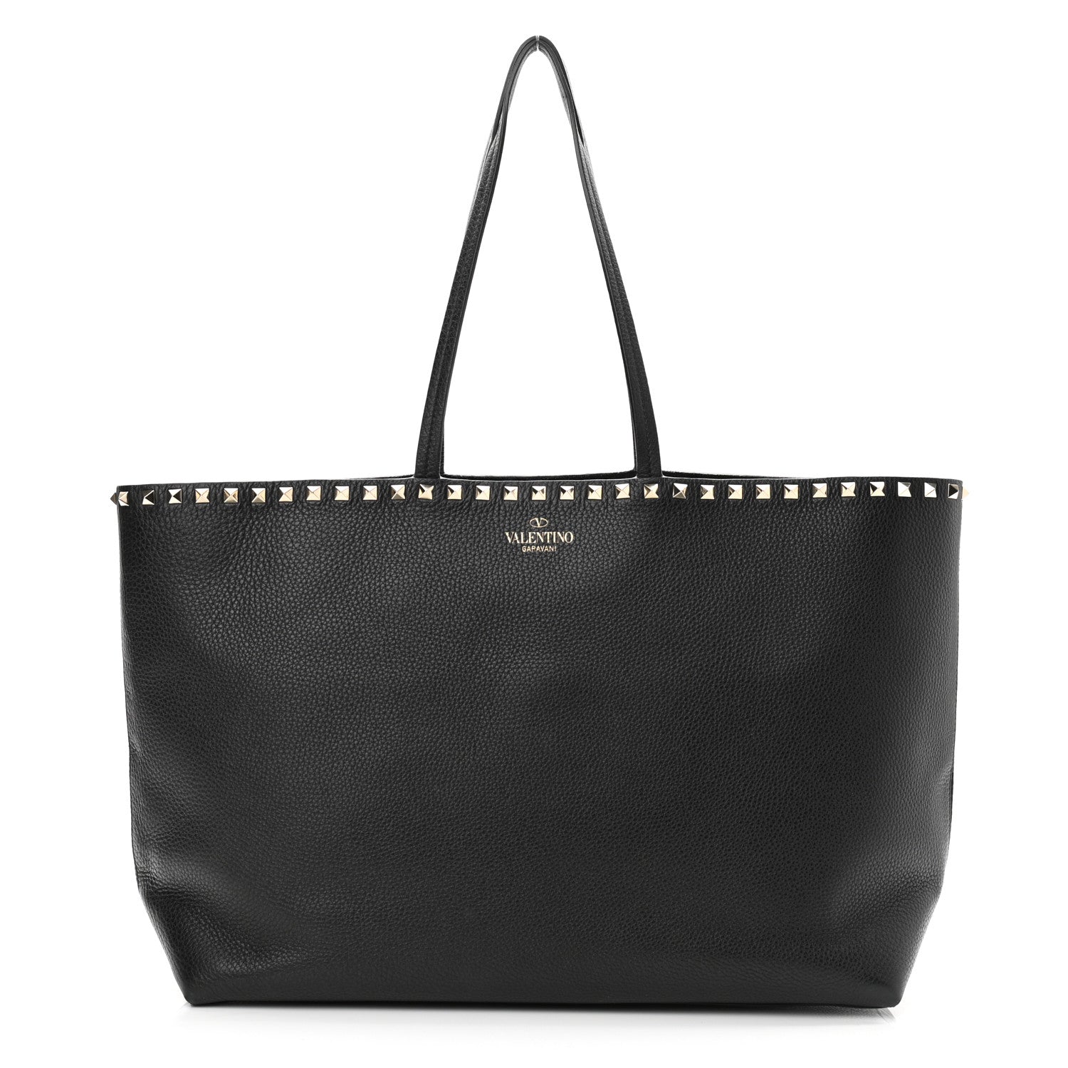 Valentino Garavani Grained Calfskin Rockstud Shoulder Tote Black 1 of 9