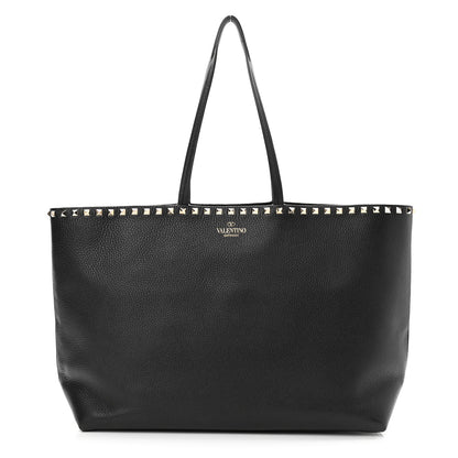 Valentino Garavani Grained Calfskin Rockstud Shoulder Tote Black 1 of 9
