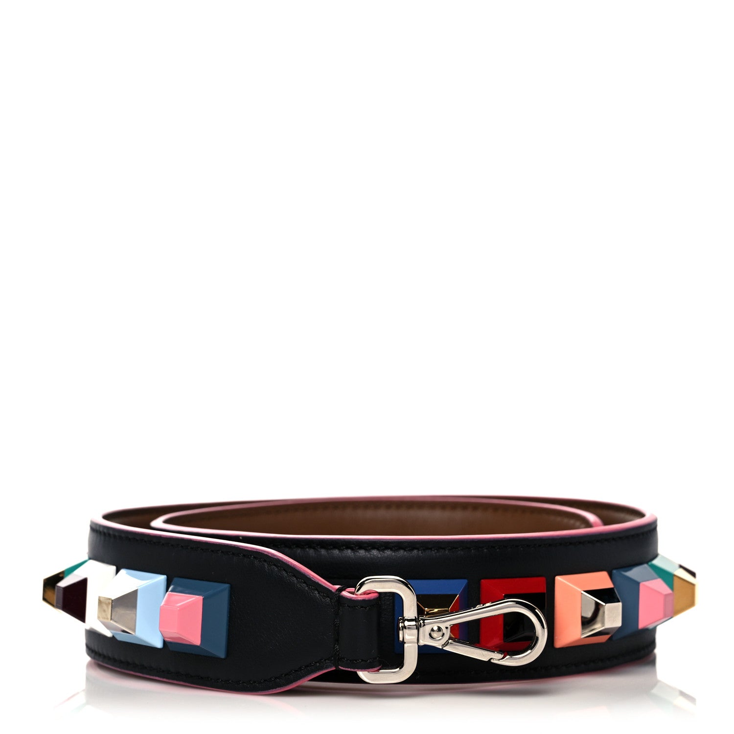 Fendi Vitello Dolce Plexiglass Bi-Color Studded Strap You Black Brownie Multicolor 1 of 5