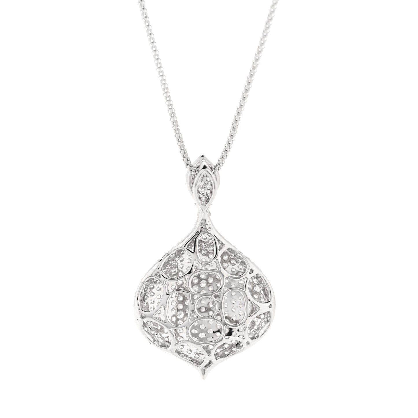 18K White Gold Diamond Pave Drop Pendant Adjustable Necklace