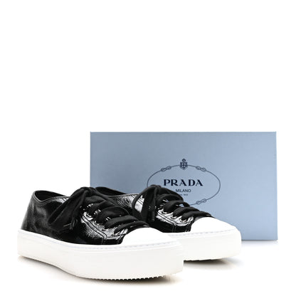 Prada Patent Naplak Triangle Logo Womens Low Top Sneakers 39.5 Black White 8 of 8