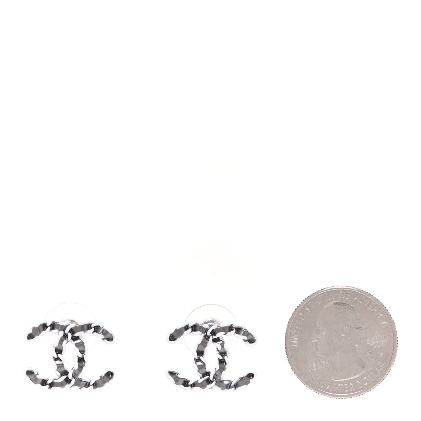 Lambskin Chain CC Earrings Silver Grey