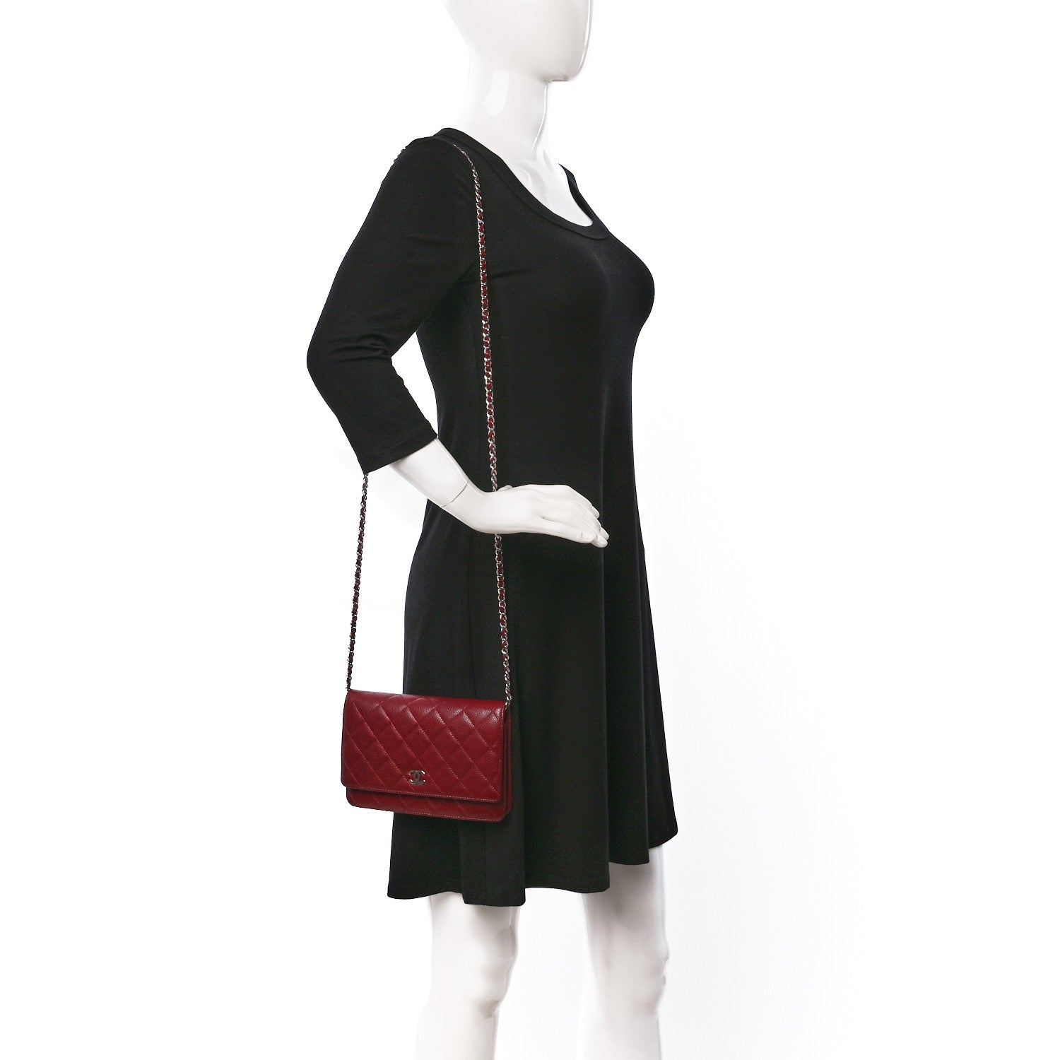 Chanel Caviar Quilted Wallet on Chain WOC Burgundy 2 of 11