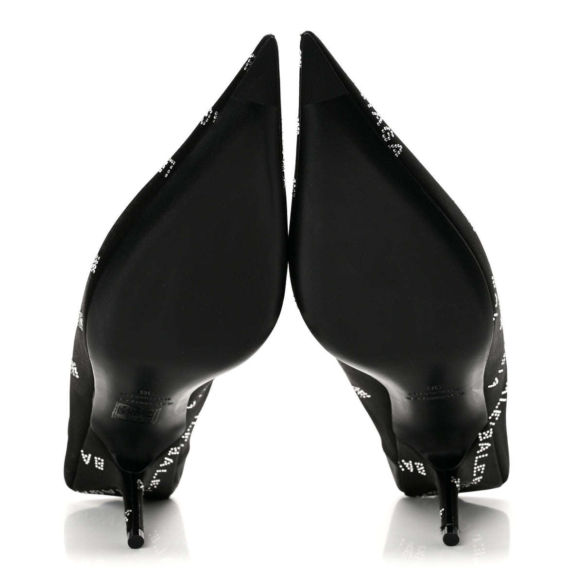 Satin Strass Allover Logo Square Knife 110mm Slingback Pumps 38 Black