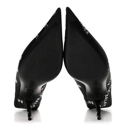 Balenciaga Satin Strass Allover Logo Square Knife 110mm Slingback Pumps 38 Black 6 of 11