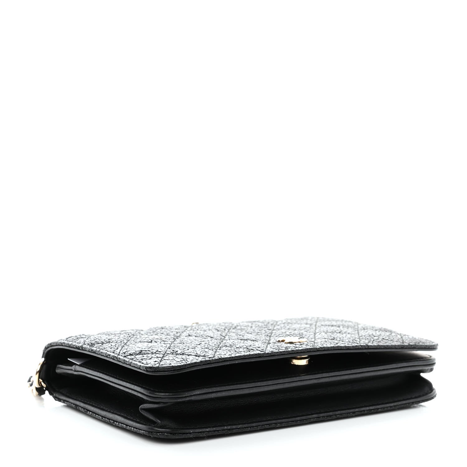 Chanel Crackled Patent Calfskin Quilted Pearl Wallet On Chain WOC Black 4 of 13