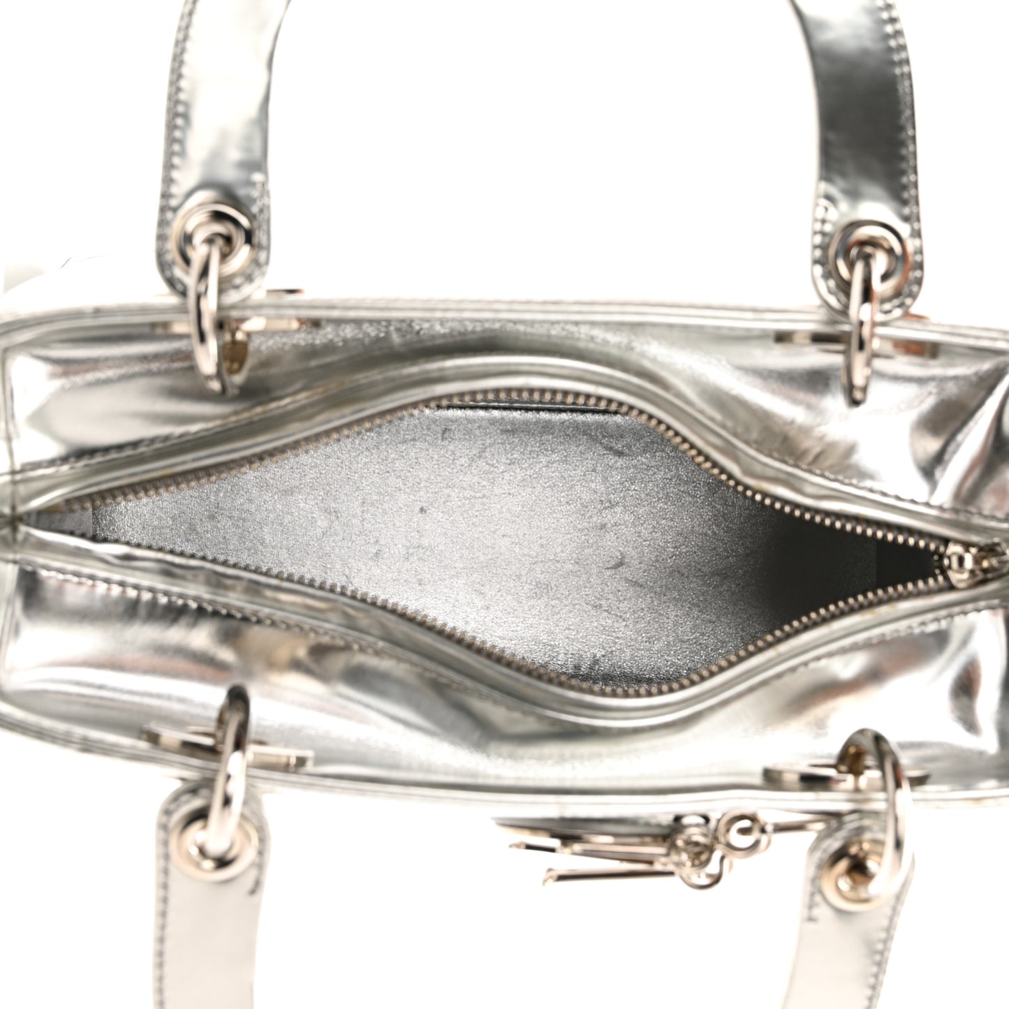 Metallic Patent Calfskin Medium Lady Dior Silver