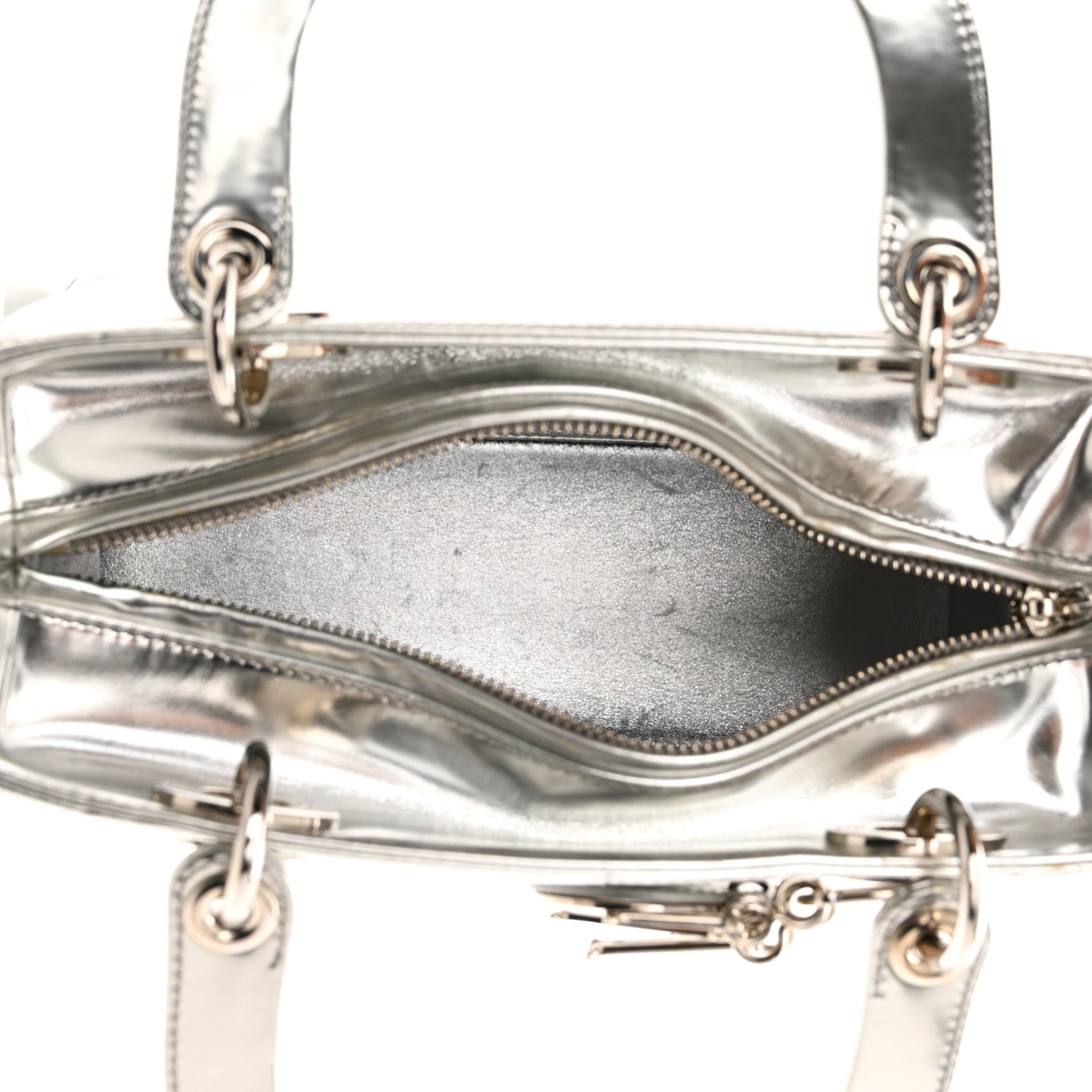 Christian Dior Metallic Patent Calfskin Medium Lady Dior Silver 5 of 15