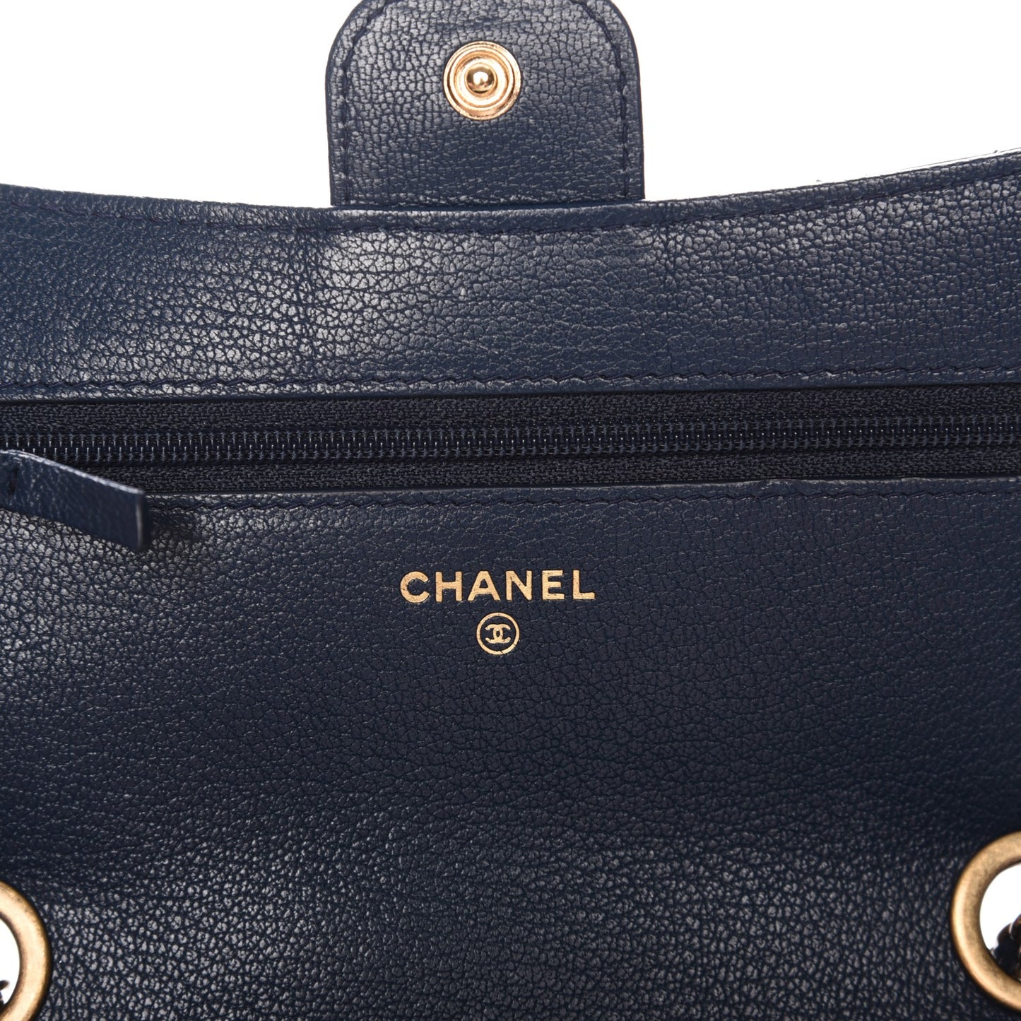 Patent Goatskin Quilted CC Eyelet Wallet On Chain WOC Blue