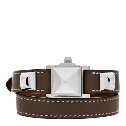 Hermes Stainless Steel Swift 16mm Medor Double Tour Quartz Watch Etoupe 2 of 5