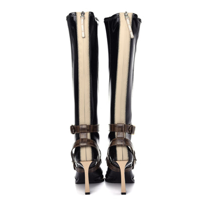 Fendi Glossy Neoprene Glazed Fabric FF FFrame Boots 39 Black Tobacco Moro 7 of 10