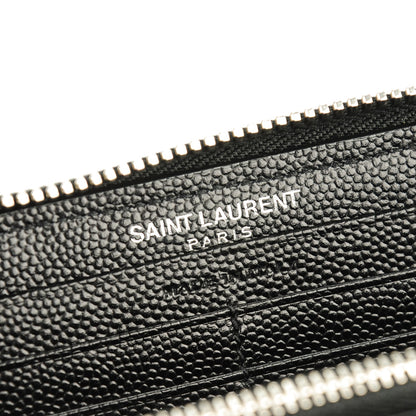 Saint Laurent Grain De Poudre Matelasse Chevron Monogram Zip Around Wallet Black 6 of 7