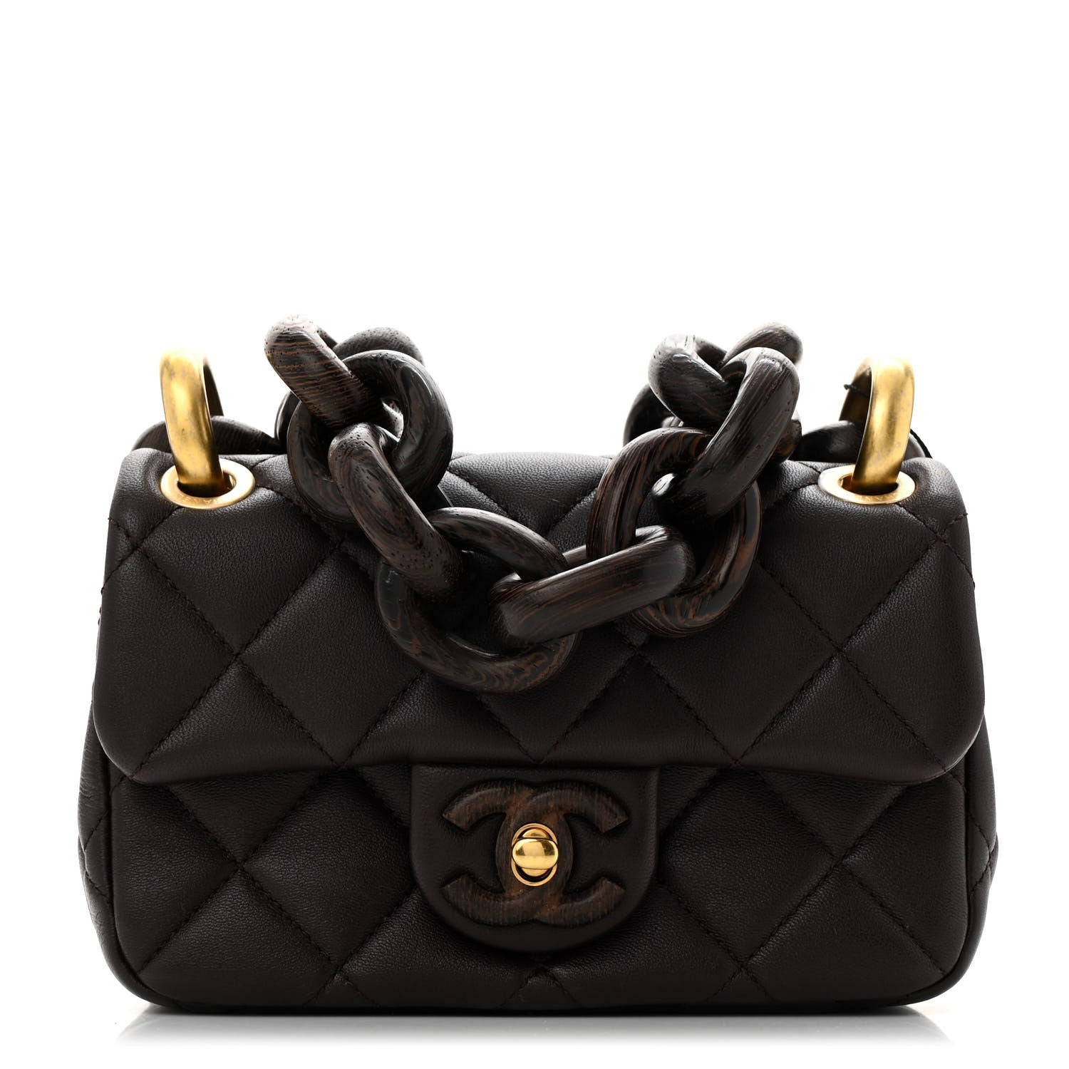 Chanel Lambskin Wenge Quilted Mini Fashion Wood Square Flap Dark Purple 1 of 10
