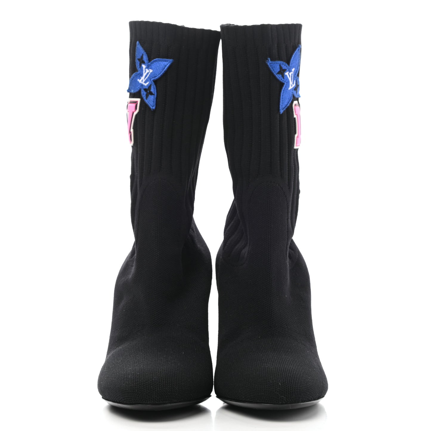 Stretch Fabric LV Black Heart Sock Ankle Boots 37.5 Black