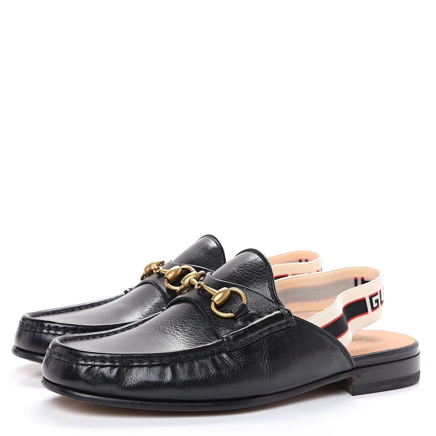 Gucci Goatskin Stripe Mens Horsebit Slingback Slippers 8 Black 3 of 11