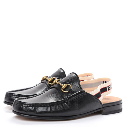 Gucci Goatskin Stripe Mens Horsebit Slingback Slippers 8 Black 3 of 11