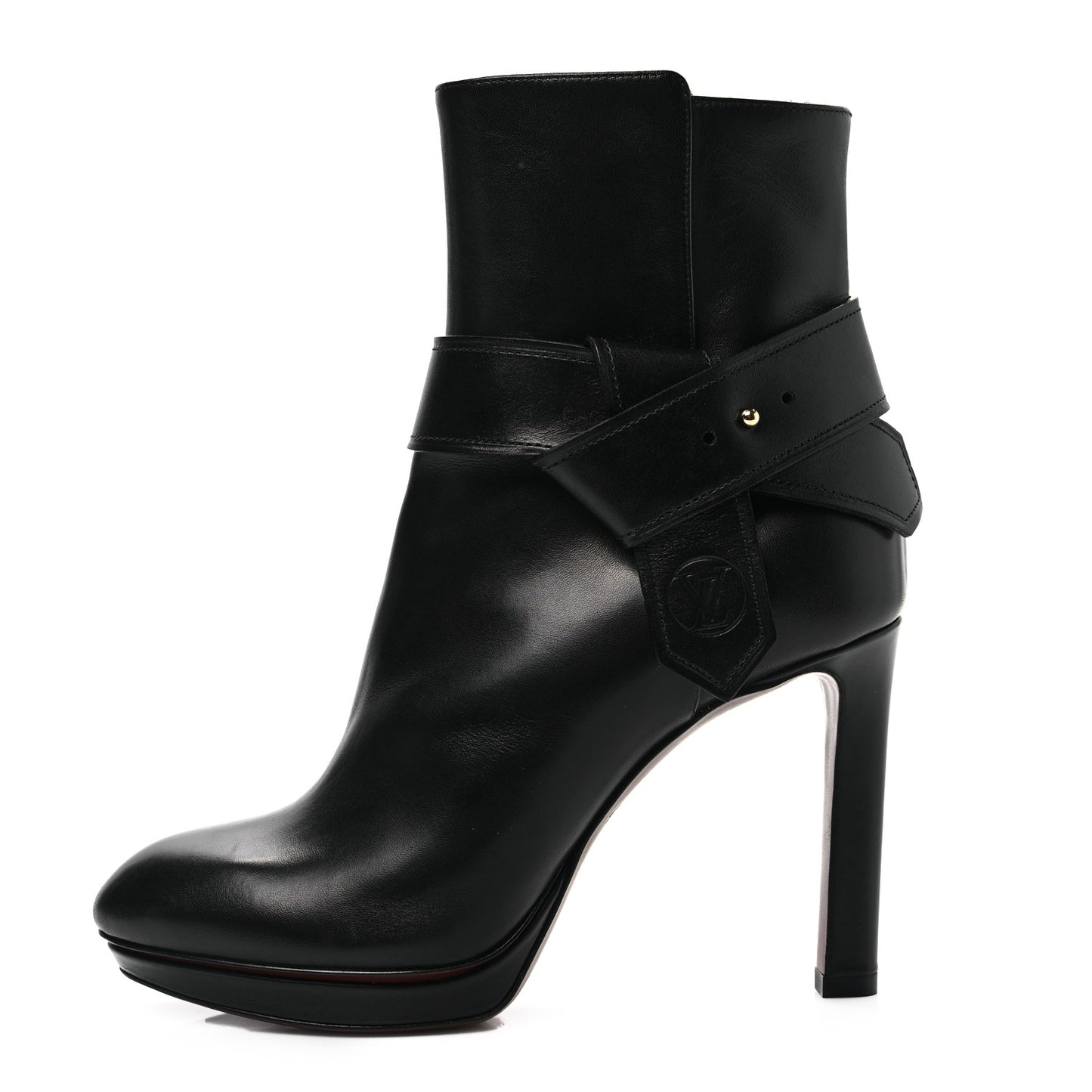 Calfskin Belted Platform Ankle Boots 36 Black